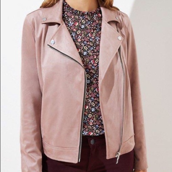 SOLD !! LOFT blush faux vegan suede moto jacket - Picture 3 of 12